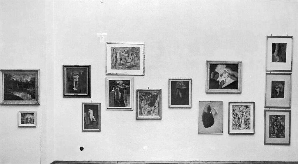 Ansicht einer Wand mit Bildern im Württembergischen Kunstverein, Stuttgart.