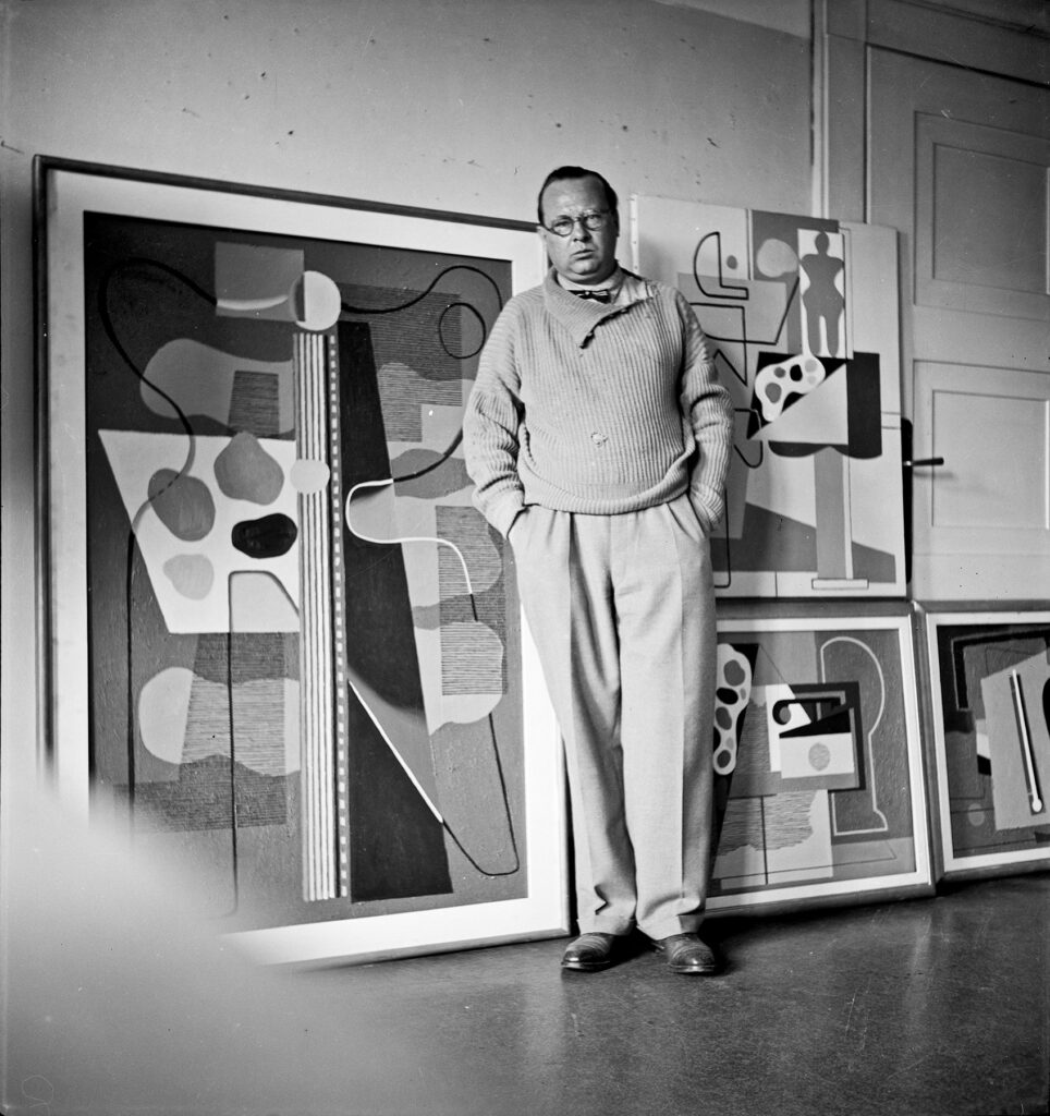 Foto: schwarz-weiß: Willi Baumeister im Atelier, Frankfurt, 1932