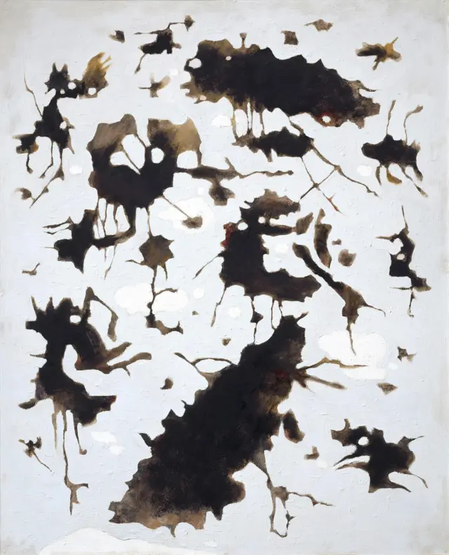 Das Gemälde >Metamorphose schwarz< entstand in einer Schlüsselphase Baumeisters. Der Begriff „Metamorphose“ (Verwandlung) verweist direkt auf seine Überzeugung, dass Kunst ein lebendiger, sich ständig wandelnder Prozess ist, der analog zu den Metamorphosen in der Natur verläuft.
📸 Willi Baumeister, Metamorphose Schwarz, 1950
80,90 x 64,90 cm
#willibaumeister#willibaumeisterstiftung#fünfzigerjahre#metamorphoseschwarz#modernart