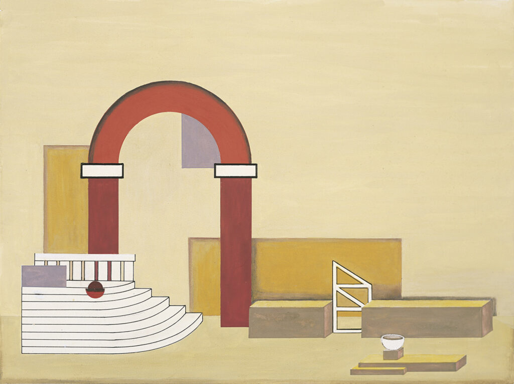 Farbiger Bühnenbildentwurf zu der Oper "Ariodante" von Georg Friedrich Händel