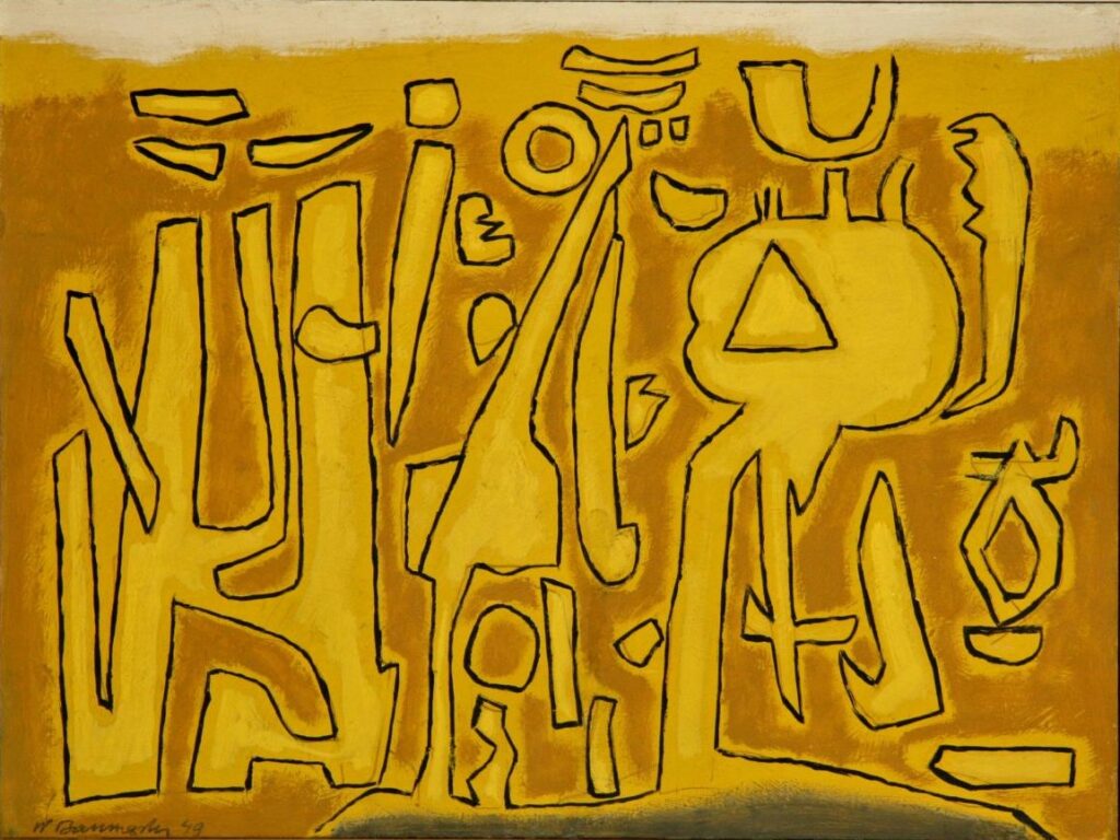 Gemälde von Willi Baumeister: Linienfiguren auf Gelb (BB-1091)