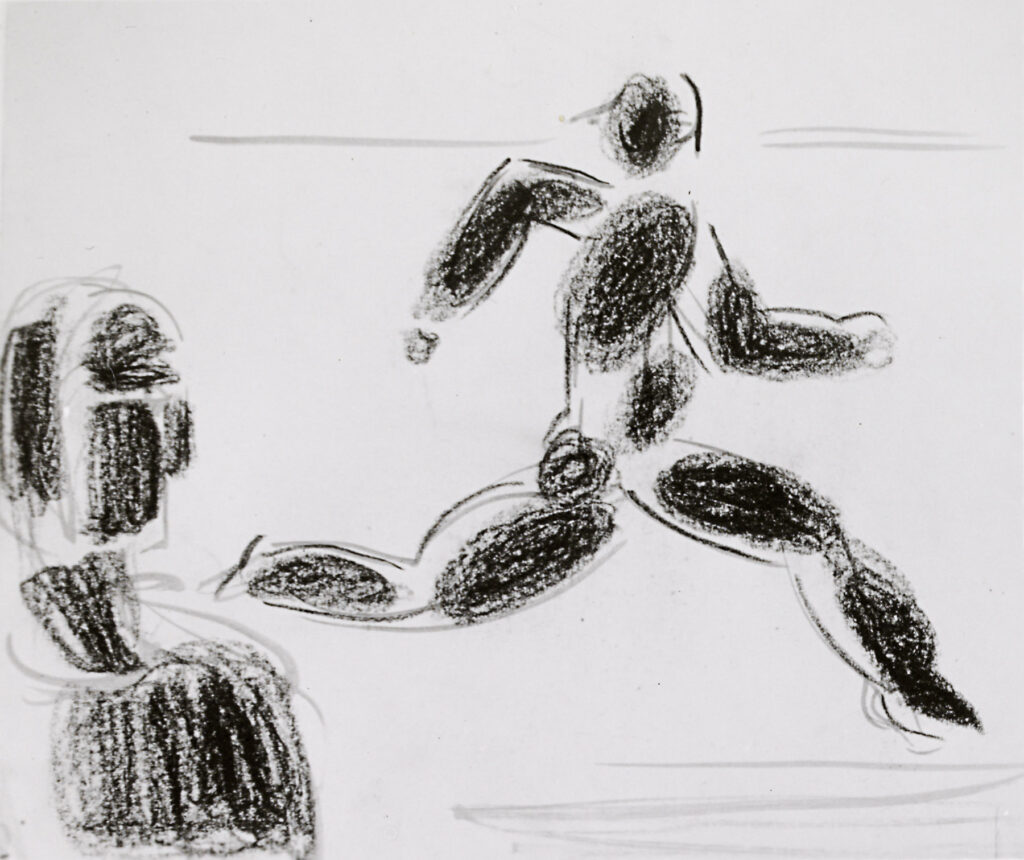 Zeichnung von Willi Baumeister: Läufer mit Zuschauer (WVZ-0485)