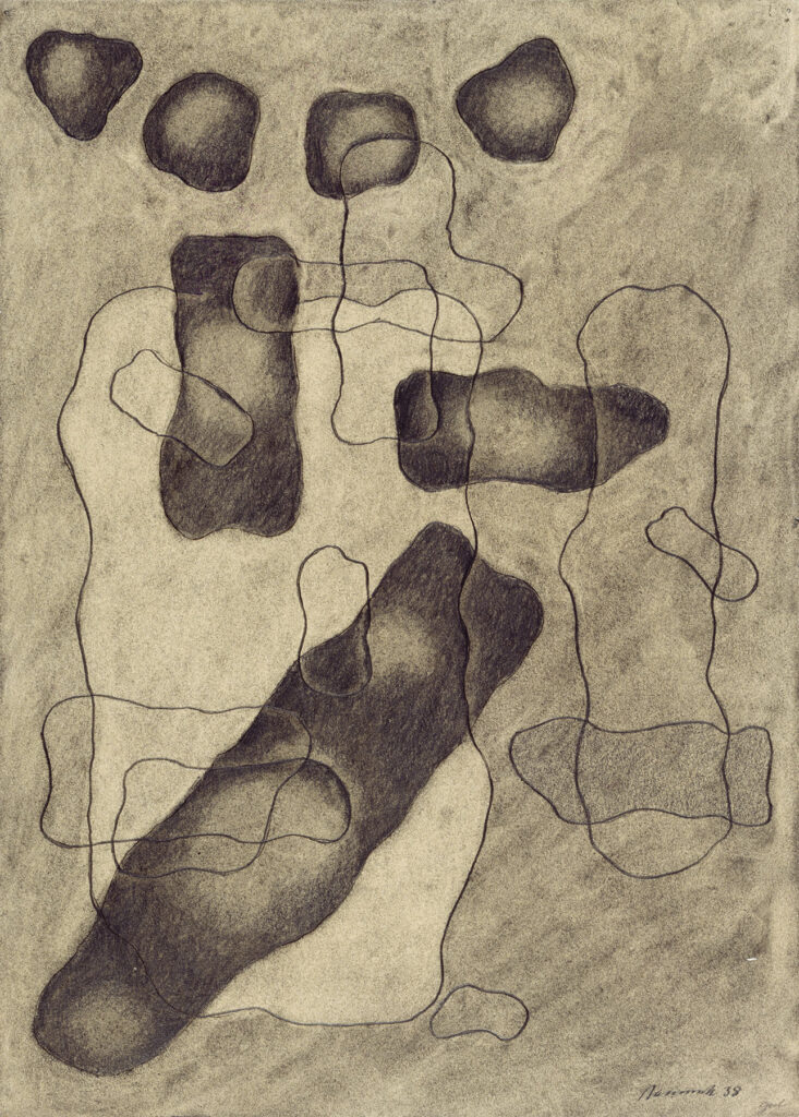 Zeichnung von Willi Baumeister: Mit dunklen Formen (WVZ-0691)