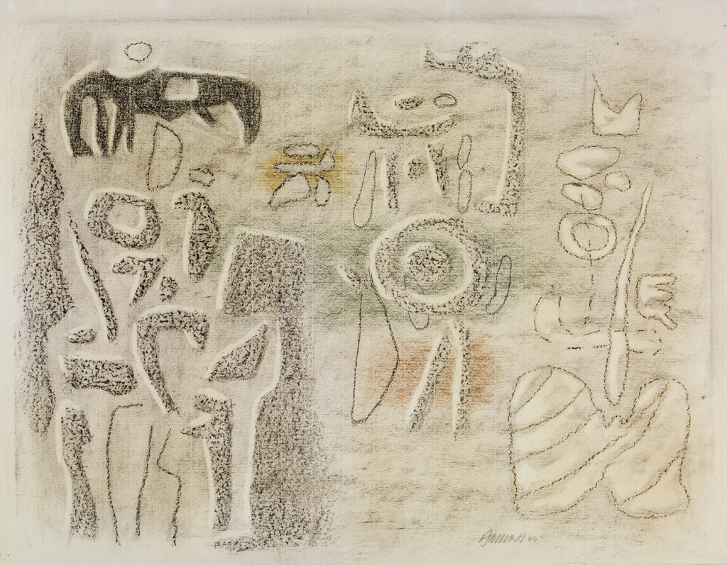 Zeichnung von Willi Baumeister: Archaische Szene farbig (WVZ-1514)