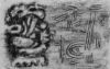 Zeichnung von Willi Baumeister: Ritzfiguren und Urzeitgestalt (WVZ-1624)