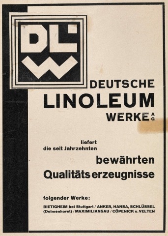 Willi Baumeister: Inserat für die Deutschen Linoleum-Werke AG in Bietigheim (1927)