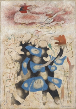 Willi Baumeister, Samurei (Eidos), 1940, Öl auf Leinwand, 65,5 x 46 cm   